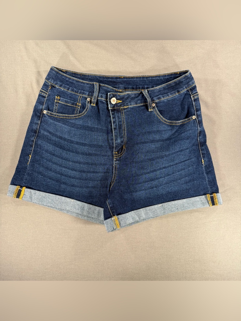Sidefeel High Wasited Denim Shorts Size 10 Dark Wash Casual Cuffed Summer Casual
